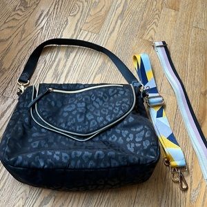 Stella & Dot black leopard crossbody with 2 straps